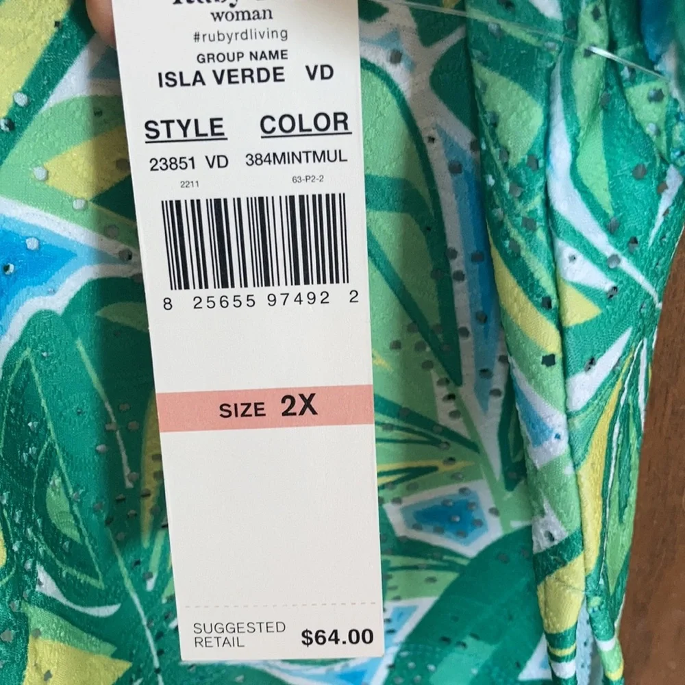 3/$45 Ruby Rd top retro abstract floral print crochet like detail boho blouse 2X - Picture 11 of 17